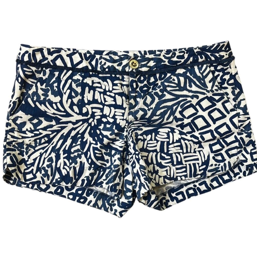 Lilly Pulitzer Adie 4" Patterned Shorts Indigo Home Slice 100% Cotton Women's 8